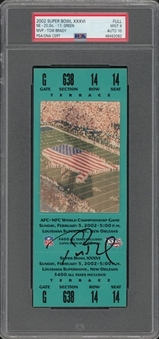 2002 Patriots Super Bowl XXXVI Full Ticket Auto Signed Tom Brady - Brady First Super Bowl Victory (PSA/DNA 9)
